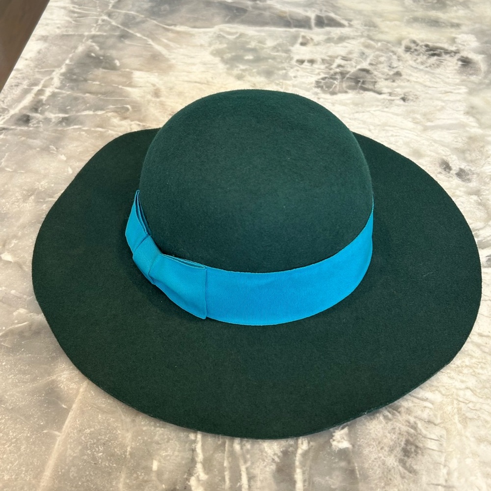 Wide Brim Green and Blue Fedora Hat